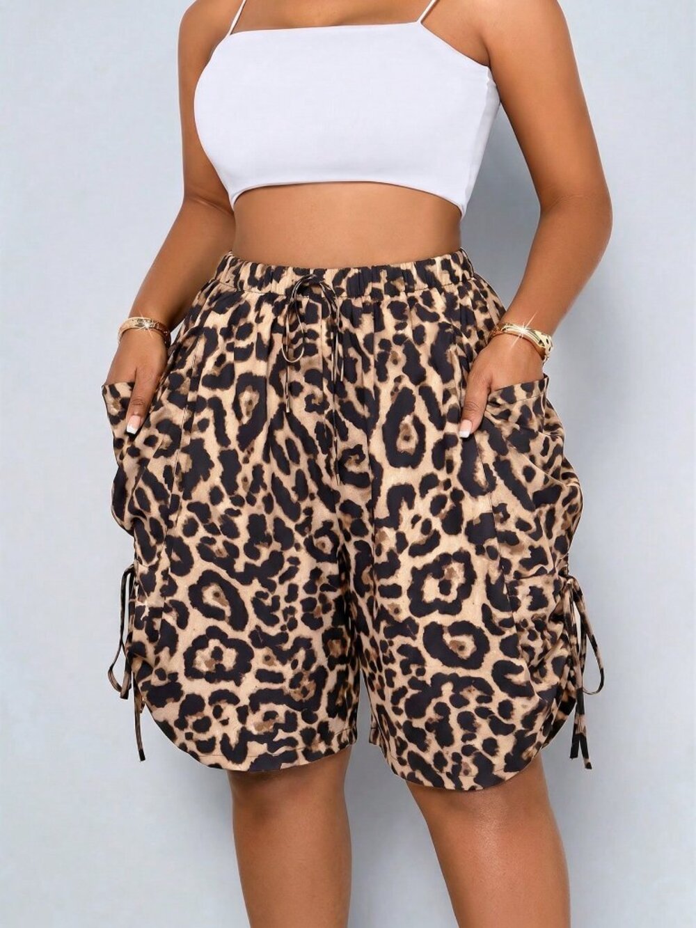 Brown Casual Women's Loose-Fitting Bermuda Shorts